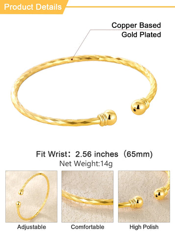 Twisted Gold Bracelet for Women Open Bracelet Jewelry Fashion Solid Cuff Bangle Christmas Birthday Gift