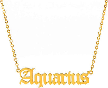 Zodiac Necklaces for Women Old English Necklace Horoscope Constellation Necklace Astrology Jewelry Stainless Steel Zodiac Jewelry 14.2