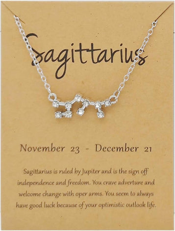 Rhinestone Zodiac Pendant Necklace for Women Silver Crystal 12 Constellation Necklaces Horoscope Sign Star Gemini Necklace Friendship Jewelry