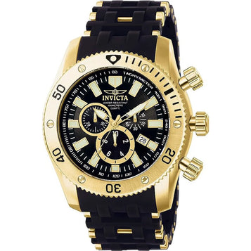 Men'S 0140 Spider Collection Gold Tone Black Dial Rubber Strap Chronograph Watch