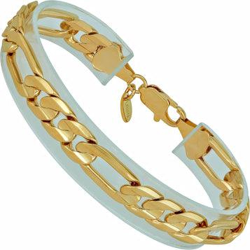 9Mm Figaro Chain Bracelet for Men & Women 24K Real Gold Plated