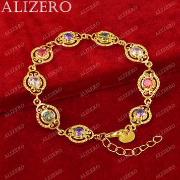 18K Gold Bracelet Multicolor Crystal Zircon Bracelets for Woman Wedding Party Gift Fashion Fine Jewelry