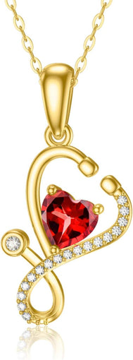 14K Gold Stethoscope Necklace for Wonen, Heart-Shaped Stethoscope Pendant Necklace Medical Jewelry for Doctor Nurse Medical Student Gifts,16+2 Inch